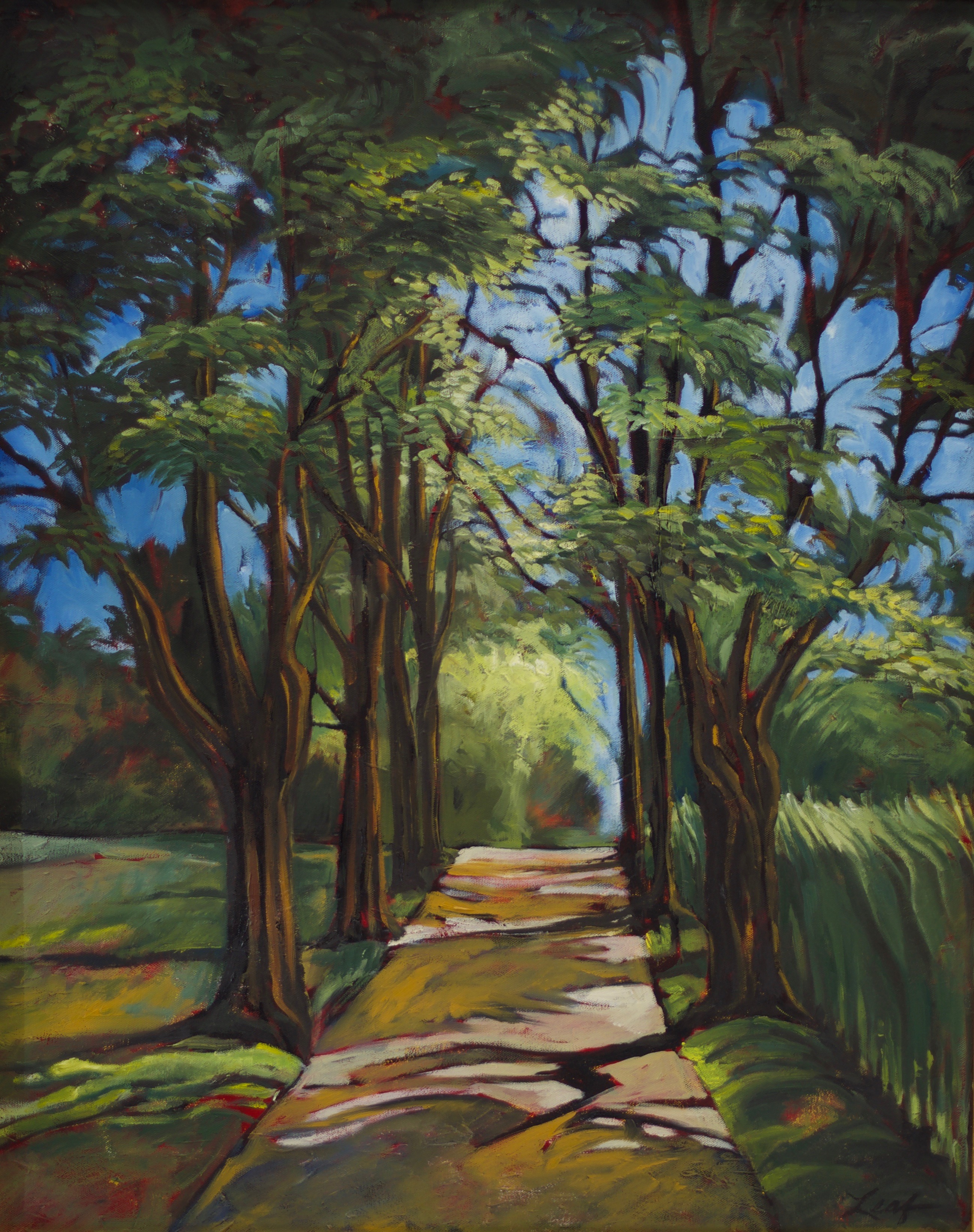 France, Provence, landscape, green, trees, leaves, light, shadows, oil painting, marycalengor