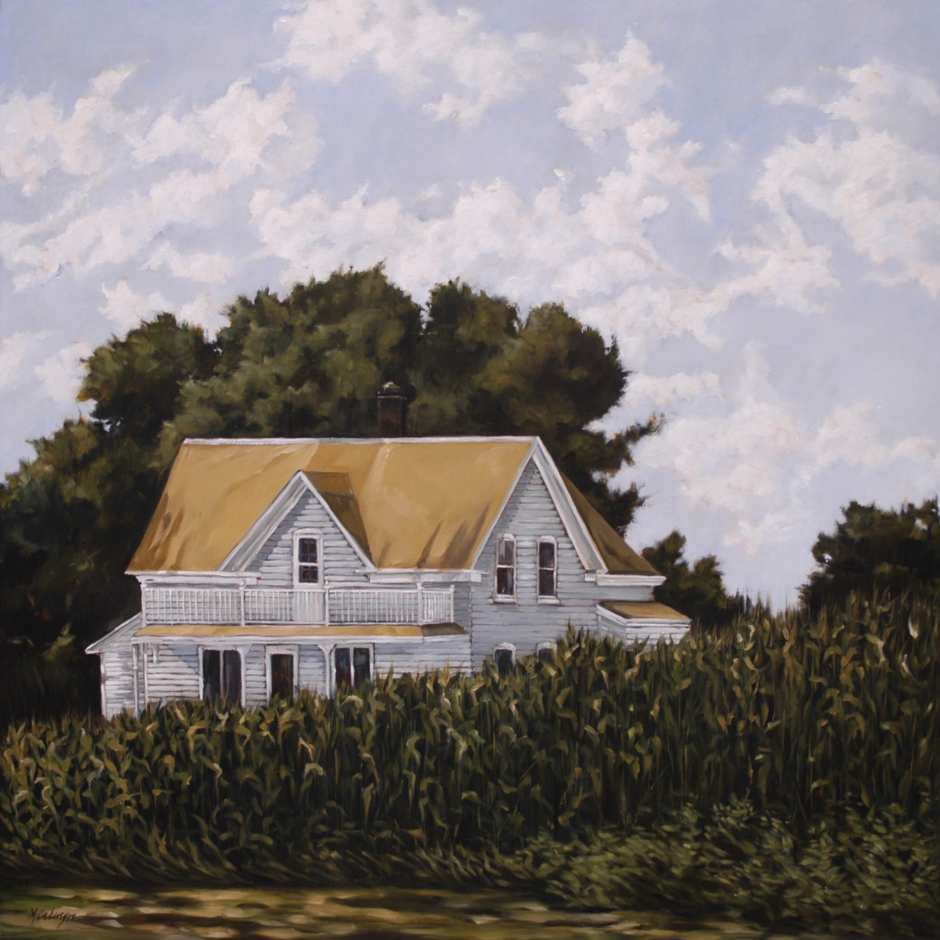 landscape, farm, corn field, clouds, farmhouse, Wisconsin, sky, white house, green trees
